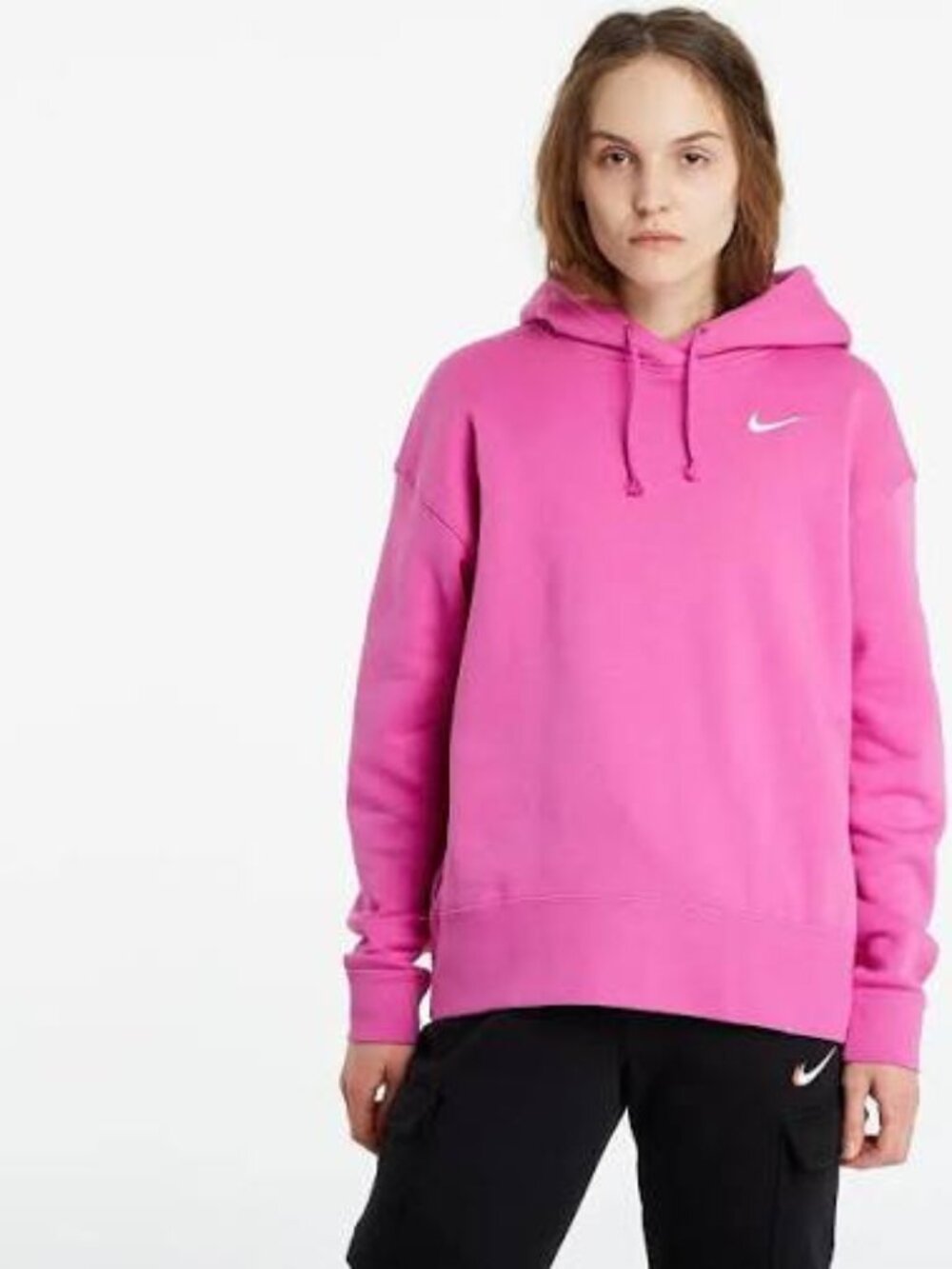 Nike Sportswear Women's Fuchsia Pink White Fleece Active Pullover Hoodie Size S